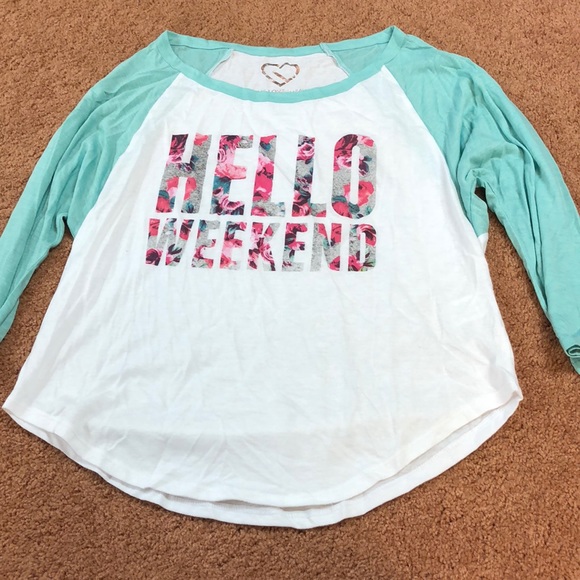 Aeropostale Tops - Green and White “Hello Weekend” Top